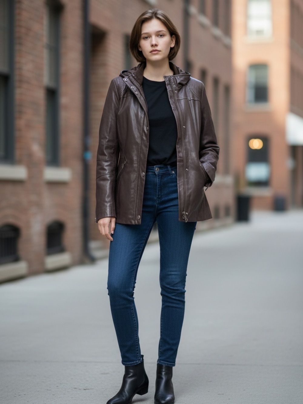 3M Thinsulate Brown Leather Hooded Jacket